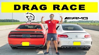 Dodge Challenger Hellcat vs Mercedes C63S AMG drag and roll race [upl. by Tab]