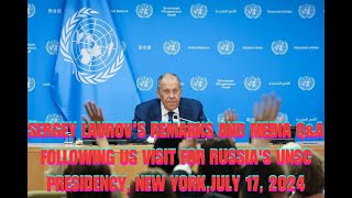 Sergey Lavrov’s Remarks and Media QampA Following US Visit for Russias UNSC Presidency New York [upl. by Glynas552]