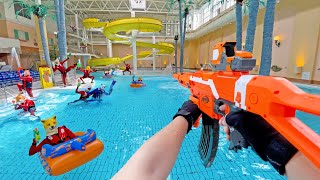 Nerf War  Water Park amp SPA Battle 20 Nerf First Person Shooter [upl. by Ahseile]