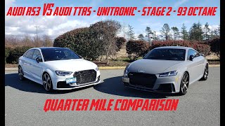 AUDI RS3 VS TTRS 14 MILE COMPARISON Unitronic  Stage 2  93 Octane [upl. by Azilem]