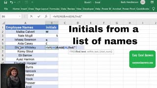 Get the Initials from a list of names in Excel [upl. by Esidnak]