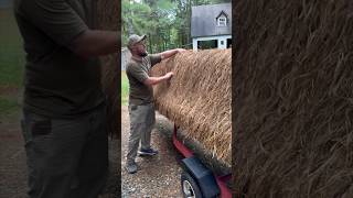 How to brush your boat blind with raffia grass Pt 2 duckhunting duckblind camouflage waterfowl [upl. by Nowad]