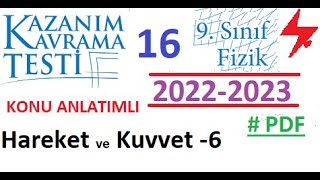 9 Sınıf  Fizik  MEB  Kazanım Testi 16  Hareket ve Kuvvet 6  2022 2023  PDF  TYT Fizik  2023 [upl. by Aihsiyt567]