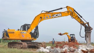 JCB 205 Excavator Breaking to Remove unwanted Rocks private Land and Manitou Jcb plough for farming [upl. by Kahcztiy915]