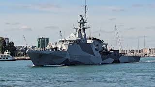 HMS Medway P223 sailing out of Portsmouth harbour 1692024 [upl. by Norene]