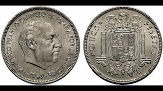 ¿Cuánto cuestan las 5 pesetas de 1949 [upl. by Lilhak805]