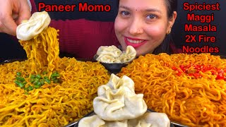 Eating Spicy🔥 Maggi Masala 2X Spicy Fire Noodles Paneer Momo Mukbang  Maggi Vs Korean Noodles [upl. by Ellerey]