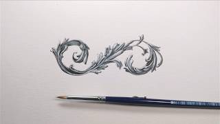 Drawing Ornamental Acanthus Leaf using Gouache Paint Step by Step from Sketch to Finish [upl. by Dilisio]