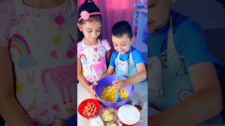 Children Make Delicious Zucchini Pie with Vegan Sausages shorts viral trending kids food viral [upl. by Telocin202]