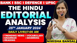 The Hindu Editorial Analysis 25th JANUARY 2024 Vocab Grammar Reading Skimming  Nimisha Bansal [upl. by Arrakat477]