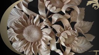 WOOD CARVING Sunflowers handcarved with traditional wood carving tools by Alexander Grabovetskiy [upl. by Gnilyam]