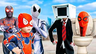 TEAM SPIDERMAN in REAL LIFE  KID SPIDER MAN Vs Fake Spiderman And Skibidi Toilet  LIVE ACTION [upl. by Proud]