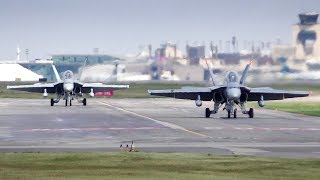 Two Royal Canadian Air Force CF18 Hornets in Action at Calgary Airport [upl. by Phillipp521]