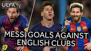 Watch all Messis goals against English clubs [upl. by Annaujat]