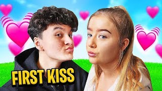 16 Year Old Little Brothers FIRST KISS with SCHOOL CRUSH on Fortnite [upl. by Nnaillek]