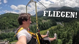 Wir FLIEGEN ins Tal  DragonFly Zipline  600m Flying Fox  Reutte Österreich [upl. by Ahterahs]