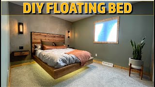 How to Build a FLOATING BED  Bedroom Reno Part 5 [upl. by Muryh]