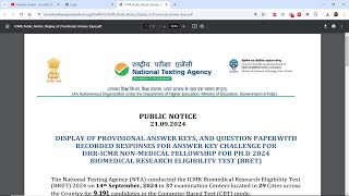 DHR ICMR JRF BRET 2024 Answer Key Challenge Notification is Out📢 [upl. by Natalia]