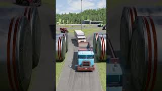 Mixed Color Tanker Trucks amp Double Flatbed Trailer Truck vs 8 Big Bollards shorts [upl. by Fitzpatrick]