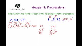 Geometric Progressions  Corbettmaths [upl. by Aerdno573]