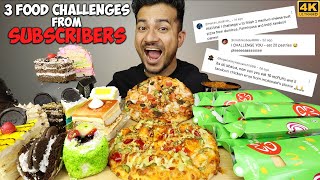 I SURVIVED 3 FOOD CHALLENGES FROM SUBSCRIBERS  Dominos McDonalds Pastries MUKBANG [upl. by Ahsar]