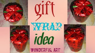 Gift wrap ideabeautiful handmade gift wrap idea at homeround box packingsatin ribbon 🎀 flower [upl. by Olav548]