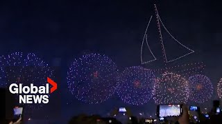 New Years 2024 Ras Al Khaimah enters New Year with magical drones fireworks and pyro show [upl. by Gregg165]