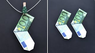 Euro Origami WEIHNACHTEN SOCKE Geldgeschenk GELD FALTEN  Money CHRISTMAS SOCK  Tutorial [upl. by Adnahsar443]