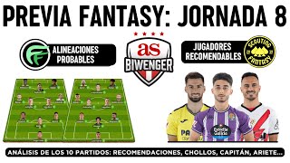 ✅ ANÁLISIS FANTASY JORNADA 8 ALINEACIONES PROBABLES Y RECOMENDACIONES DE CADA PARTIDO  BIWENGER [upl. by Deer]