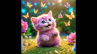 Pink kitten playing with butterflies 💗cutekittens257 kitten butterfly ai shorts ytshorts [upl. by Alon]