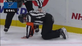 NHL Referee Tim Peel hit by dumpin scores disallowed goal [upl. by Sirrom]