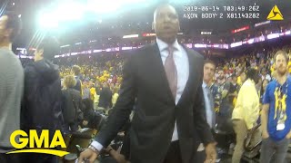 Body camera footage shows officer shove NBA team president l GMA [upl. by Akinirt]