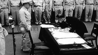 Signing of the surrender note aboard the USS Missouri after the surrender of JapaHD Stock Footage [upl. by Tawnya786]