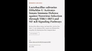 Lactobacillus salivarius HHuMinU Activates Innate Immune Defense against Norovirus I  RTCLTV [upl. by Ordnasela819]