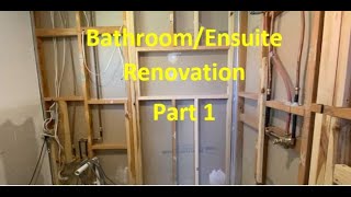 Bathroom Ensuite Renovation Part 1  Heated Floor Heated Towel Rack Niche Wall Hung Vanity [upl. by Ardnas700]