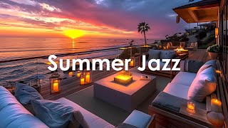 Warm Soft Jazz Instrumental  Cozy Sunset Ocean Scene with Waves Sounds for Deep Sleep amp Relax [upl. by Madella]