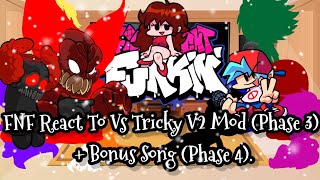 FNF React To Vs Tricky V2 Mod Phase 3  Bonus Song Phase 4FRIDAY NIGHT FUNKINElenaYt [upl. by Sigler]