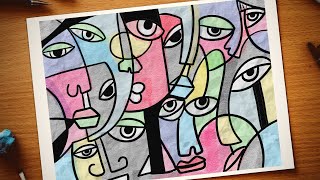 Cubism Picasso inspired faces  Cubism art lesson for kids  How to draw Cubism faces [upl. by Mara616]