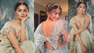 Alia Bhatt Wore floral Saree with patterns in pink and green hues with a stunning bustier blouse [upl. by Anohsal17]