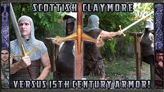 Scottish Claymore 15th Century Armor Tests  Gambeson Maille and Plate [upl. by Kilah306]