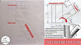 DEVELOPEMENT OF A CYLINDER INTERPENETRATING AN HEXAGONAL PRISM AND THE CURVE OF INTERSECTION [upl. by Dorthy579]