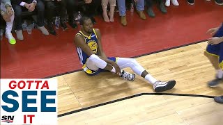 GOTTA SEE IT Kevin Durant Helped Off Floor After Apparent Leg Injury [upl. by Ameh]