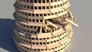 KEVA planks round tower build and destroy using Bullet Physics Engine [upl. by Natelson]