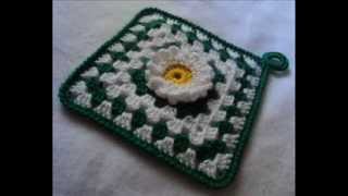 Вязание крючком прихватки для кухни Часть 2 Crochet square motif Part 2הוראות סריגה [upl. by Derriey]