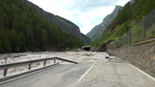 Maltempo in Valle dAosta la strada a Epinel distrutta dalla furia del torrente [upl. by Adnilim441]