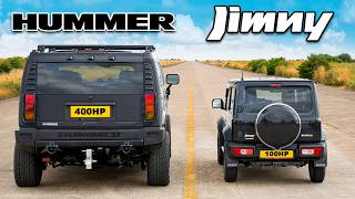 V8 Hummer v Suzuki Jimny DRAG RACE [upl. by Ahsinod]