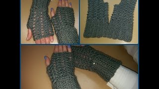 Guanti senza dita alluncinetto  Tutorial scaldamani  How to crochet fingerless gloves [upl. by Gefell263]