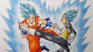 Drawing Goku VS Vegeta  Super Saiyan Blue [upl. by Rodman]