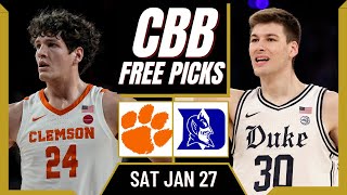 Free CBB Picks Today  Clemson at Duke 12724 NCAA Basketball Picks and Predictions [upl. by Chuipek777]