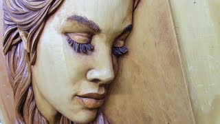 Wood carving Carving and staining female face Time Lapse [upl. by Gabel625]